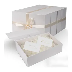 Low Moq White Custom Clothing Box Print Reusable Graduation Festival Cosmetic With Ribbon Folding Gift Box