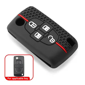 Housse de protection en silicone pour <span class=keywords><strong>clé</strong></span> de voiture, pour <span class=keywords><strong>Peugeot</strong></span> <span class=keywords><strong>1007</strong></span> 807, pour citroën C8, 4 boutons pliables - Product Image 2