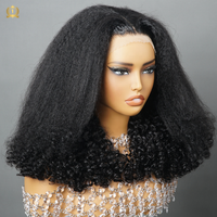 Perruques Lace Front Yaki en Cheveux Humains Sans Colle, Lisses Kinky, Fluffy, Super Double Drawn, Transparentes Claires, Alignées de Cuticules