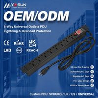 Unidad de Distribución de Protección Contra Sobrecargas 1U de 8 Vías, PDU Universal para Montaje en Rack, Toma de Corriente para Gabinete de Centro de Datos y Servidores