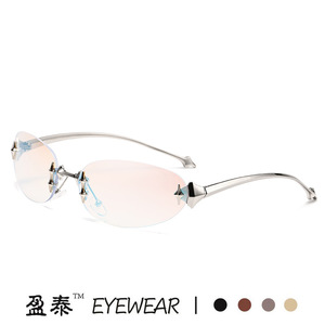 แว่นกันแดดทรงแคทอายรูปดาวไร้กรอบโลหะสีเงิน UV400 แฟชั่นสำหรับผู้หญิง - Product Image 2