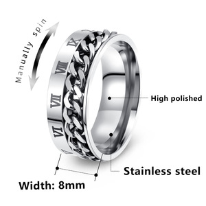 <b>Titanium</b> Rings Men Roman Numerals Rotating <b>Chain</b> Design Punk Style Daily Wear Jewelry Gift Accessory - Product Image 5
