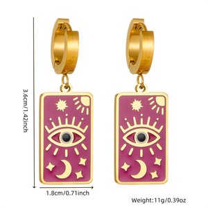 Vintage Square Eye Of God Pendant Double Layer Necklace Earrings Set With Star Moon Chain Women's Jewelry Gift - Product Image 4