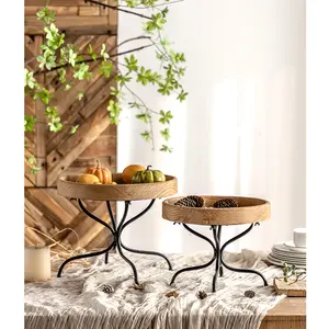 Bandeja de madera china hecha a mano para almacenamiento de aperitivos, decoración rústica de escritorio con patas de Metal