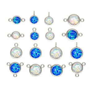 Độc đáo 925 Sterling bạc trang sức kết nối Charm Mặt dây chuyền 4mm 6mm Opal đá quý hạt đối với trang sức làm