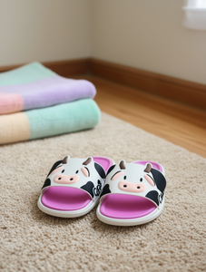 Pantofole a Forma di Mucca Cartoon La Gran H, Rosso Rosa, Punta Aperta, Suola in EVA, per Tutte le Stagioni, da Indossare in Casa - Product Image 2