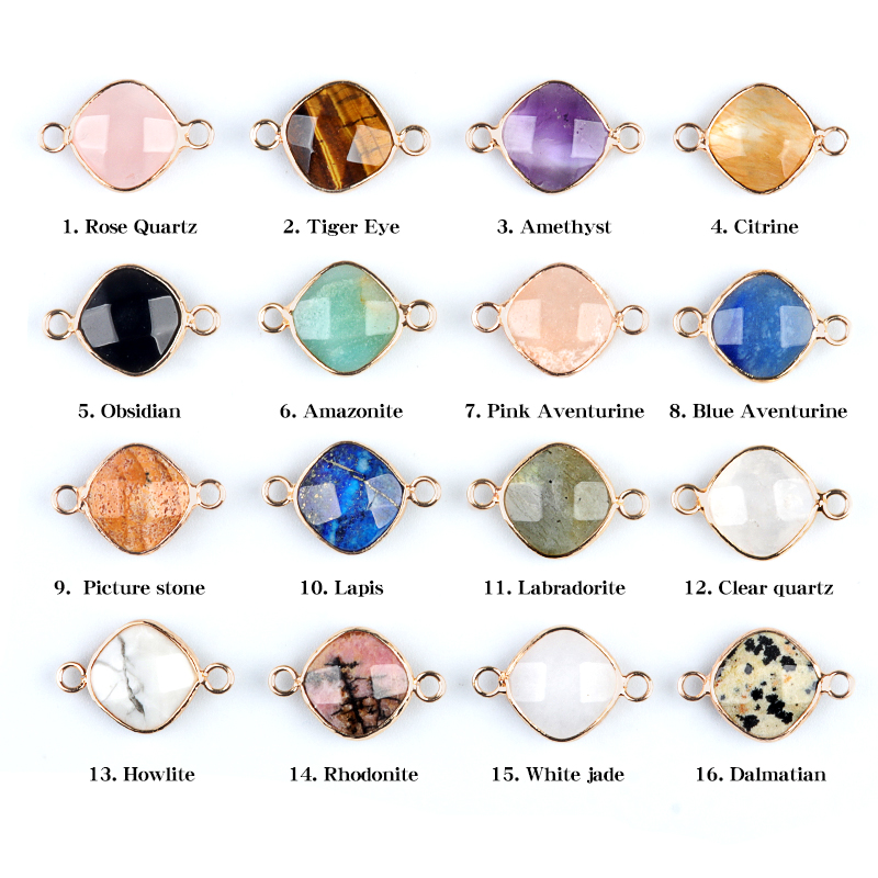 Natural Crystal Agate Obsidian Stone square Cut Double Loop Connector for Accessory Charm Pendant DIY Jewelry Making Components