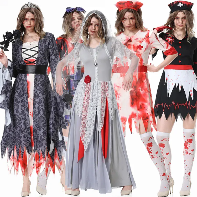 ハロウィンコスプレさまざまなスタイル血まみれのゾンビコスチュームクラシックゴースト花嫁ドレス恐ろしい制服