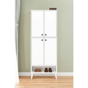 Moderno Zapatero de Madera Blanca de 4 Puertas, Organizador con 9 Estantes, Mueble de Almacenamiento Multiusos para Despensa, Convertible y Extensible - Product Image 4