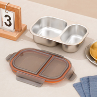 Boîte à lunch bento à 2 compartiments avec couvercles en PP sans BPA, conteneur de stockage alimentaire en acier inoxydable 304 avec joint d'étanchéité