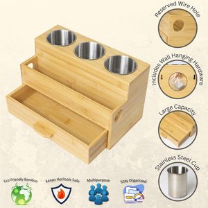 Bamboo Cosmetic Storage <b>Box</b> With Drawers Desktop <b>Makeup</b> Organizer For Skincare And Hair Tools 2 Tier Large Capacity - Product Image 4