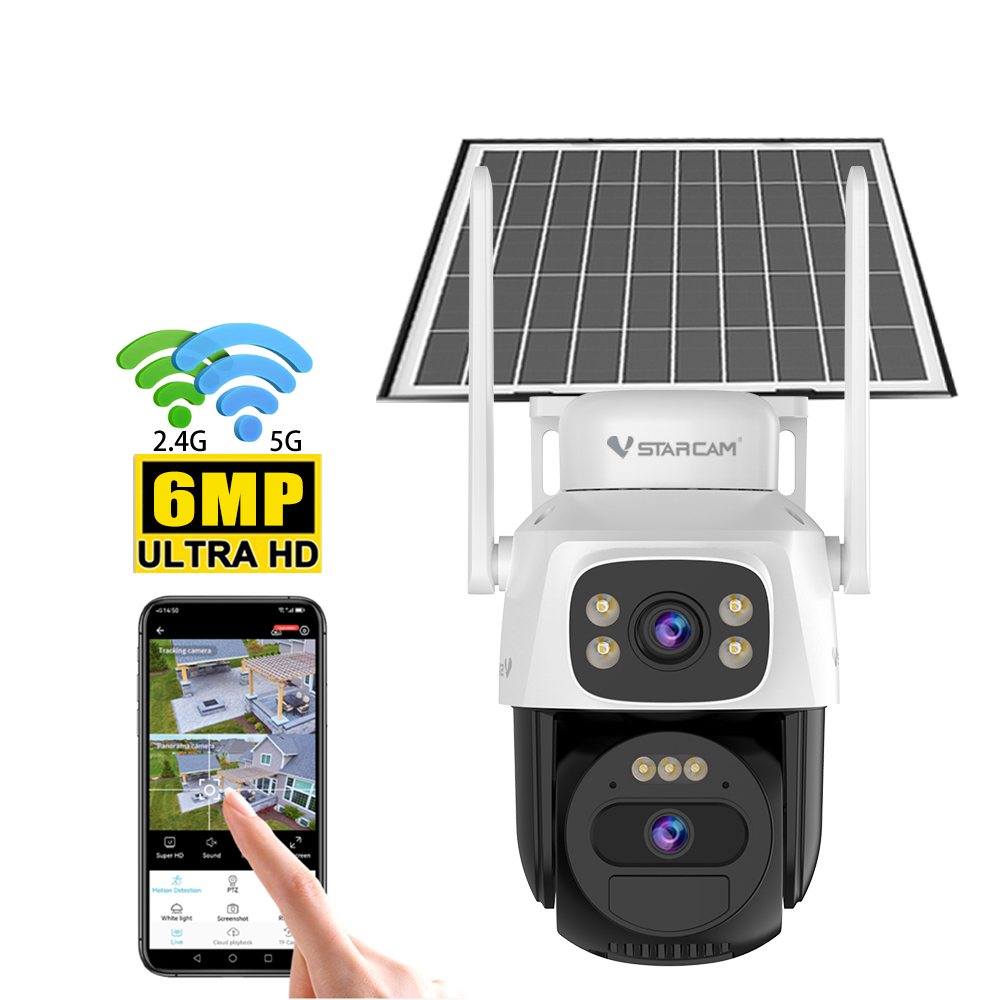 Vstarcam CB622DR Factory Price 6MP Dual Lens 5x Digital Zoom <strong>Solar</strong> <strong>Camera</strong> <strong>AI</strong> Detection Dual Band WiFi IP66 24H Built-in Mic CMOS