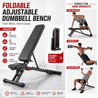 Banc de musculation réglable MERACH 1000 LBS, pliable rapidement, structure en acier allié, banc d'entraînement pour la maison avec support de tête étendu