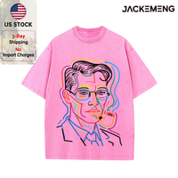 T-shirt Oversize Rétro Streetwear avec Motif Abstrait Arc-en-ciel et Portrait d'Homme, Esthétique Artistique, Manches Courtes, Vente en Gros depuis Entrepôt Local aux États-Unis