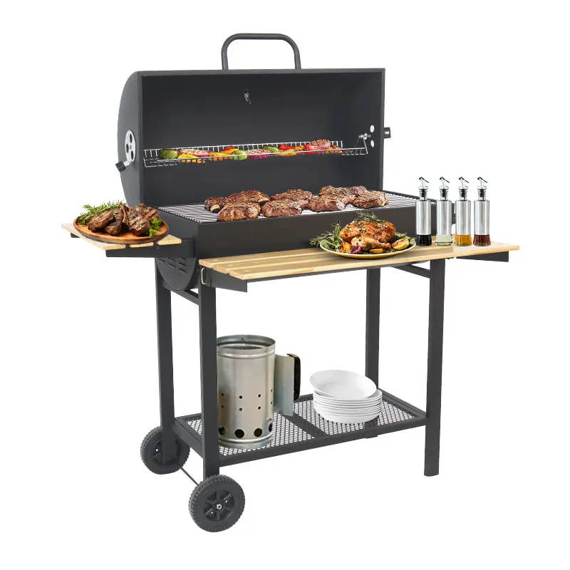 Grote Vat Trommel Buiten Tuin Trolley Houtskool Bbq Roker Barbecue Grill Met Zij-En Voortafel