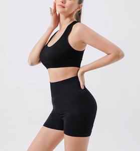 Knit Elastic High Waist Women's Short Yoga Sets <b>Summer</b> Gym Jogging Yoga Sport Sets for Women - Product Image 3