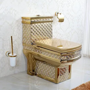 Royal Design Sanitary Ware Floor Mounted Water Closet Bathroom Ceramic Commode Wc Gold Toilet Bowl