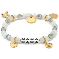 Bracelet personnalisé avec perles carrées, bracelet en perles acryliques et cristal, pendentif gravé avec plaque ronde, bracelet en perles avec lettre, cadeau