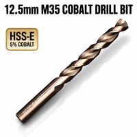 Lot de 5 forets hélicoïdaux à queue droite en cobalt HSS-Co M35 de 12,5 mm pour le perçage de l'acier inoxydable