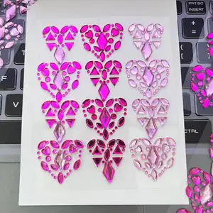 Autocollant de tatouage temporaire ZHONGLI style contracté, yeux cœur colorés, bijoux de visage pour <span class=keywords><strong>festival</strong></span> de musique, <span class=keywords><strong>maquillage</strong></span> en <span class=keywords><strong>strass</strong></span> et pierres - Product Image 2