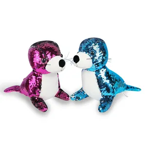 Neuankömmling 30 cm niedlich glänzend Pailletten Siegel Seelöwe Hundes pielzeug für Kinder Geschenke Plüsch Meeres tier mit reversiblen funkelnden Pailletten