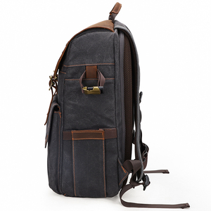 Sac à dos pour <span class=keywords><strong>appareil</strong></span> <span class=keywords><strong>photo</strong></span> et ordinateur portable en toile cirée et <span class=keywords><strong>cuir</strong></span> véritable, grande capacité, sac de voyage pour la photographie DSLR, déplacements quotidiens - Product Image 2