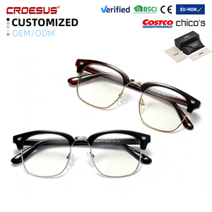 Monturas Ópticas Vintage para Hombre, Media Montura, con <span class=keywords><strong>Lentes</strong></span> Fotocromáticas que Bloquean la Luz Azul, Estilo Ejecutivo para Oficina y Exteriores - Product Image 1