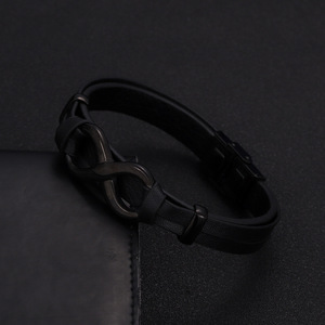Men's <b>Leather</b> Figure Eight <b>Bracelet</b> Magnetic Clasp Stainless Steel Gift Jewelry - Product Image 2