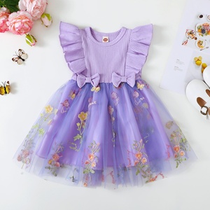 Vestido de verano casual sin mangas con cuello redondo para niñas, falda de <span class=keywords><strong>gasa</strong></span> con empalmes, estilo princesa, bordado floral, tratamiento suave, corte en A - Product Image 4