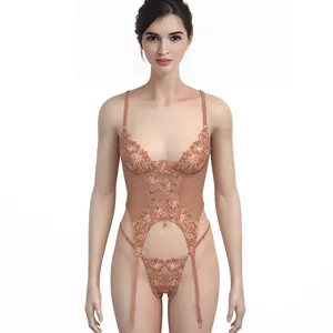Sexy Lace Lingerie Sets Custom Transparent Hollowed-out Open Fashion 3 Piece Jumpsuits For Women