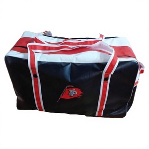 Large Black PVC Hockey <b>Duffel</b> <b>Bag</b> with Red Straps and Custom Logo - Product Image 2