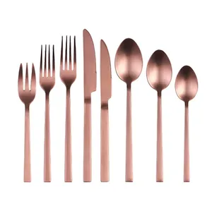 Talheres Wedding Copper Cutlery Rose Gold Elegant Flatware Set Matte Polished Cutlery Set