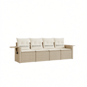 Conjunto de Sofá de Jardín Beige de Tres Plazas, Muebles de Exterior Resistentes a los Rayos UV, Ratán PE, Diseño Contemporáneo, Cojín Duradero - Product Image 1