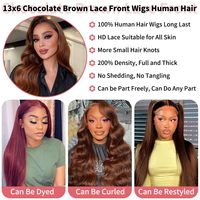 Perruques couleur brun chocolat, dentelle transparente, perruque frontale 13x4, 100% cheveux humains, qualité supérieure 12A avec baby hair