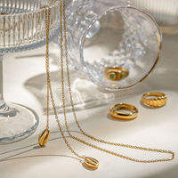 Collier superposé personnalisé en acier inoxydable 316L, pendentif coquillage en Y doré, double chaîne minimaliste pour femme, vente en gros