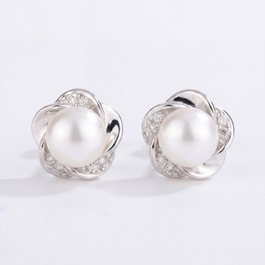 Natural Freshwater Pearl Flower <b>Stud</b> Earrings S925 Sterling <b>Silver</b> Jewelry for Women Dainty Clover Lucky Wedding Gift Trendy - Product Image 1