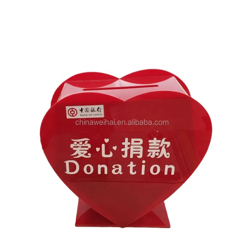 Yiwu OEM acrilico a forma di cuore scatola di donazione di beneficenza scatola di suggerimenti in acrilico