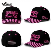 Gorra de Béisbol OLA-Custom de 5 Paneles con Bordado 3D, Visera Rosa y Negra a Rayas, Ajustable, de Algodón, Estilo Retro, para Uso Diario Informal