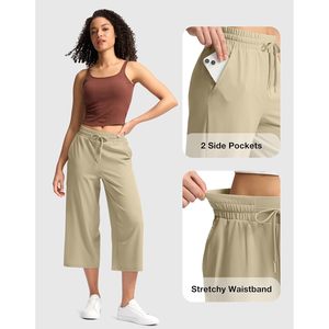 Pantalones Capri holgados de cintura alta para mujer 2025, pantalones ligeros de viaje y senderismo con bolsillo informal de verano, pierna ancha - Product Image 4