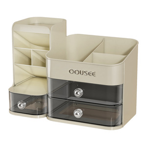 Cosmetic Storage <b>Box</b> With Drawers Creamy White Acrylic <b>Makeup</b> Organizer Tabletop Skincare Compartment Shelf - Product Image 4