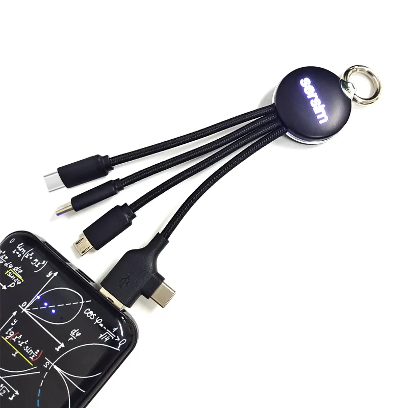 2023 nuovi regali promozionali caldi Amazon 16cm Dual Input USB Type-c Logo Led personalizzato 6 pin 1 cavo portachiavi