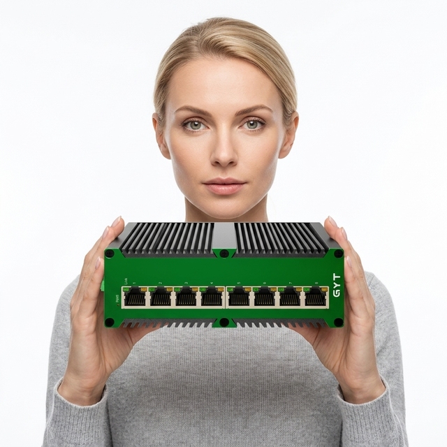 8 Port POE RJ45 10/100/1000Base-T Managed Gigabit POE Industrial Switch One-Click QoS Web Smart IP40 DIN Rail DC12-52V