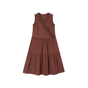 Demana Pure Cotton <b>Patchwork</b> Crossover V Neck Sleeveless Dress Women Summer Retro Elegant A Line <b>Skirt</b> - Product Image 4