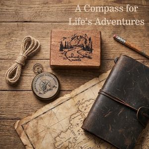 Vintage Brass <b>Compass</b> with Wooden Box <b>Engraved</b> Adventure Awaits Hiking Gift Portable Analog Hanging Ring Guide - Product Image 2