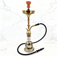 Chicha en verre transparent avec tige en or sculpté, ensemble de chicha avec dessus en bois pour des rassemblements raffinés, fumer des chichas