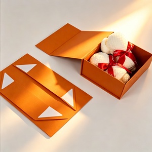 Custom Logo Luxury <b>Orange</b> Magnetic Collapsible Gift Box Flat Packed Rigid <b>Paper</b> Packaging Box for Clothing Towel Wholesale - Product Image 2