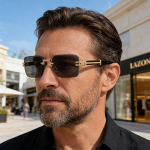 Lunettes de soleil carrées de luxe pour hommes, verres PC UV400, monture noire avec accents métalliques, lunettes de mode pour usage extérieur - Product Image 4