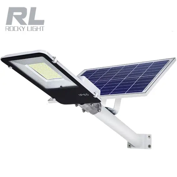 Rocky luz 30W/50W/100W/150W/200W/250W venta caliente la luz solar de la calle en stock entrega 1 días lámpara de calle solar con polo