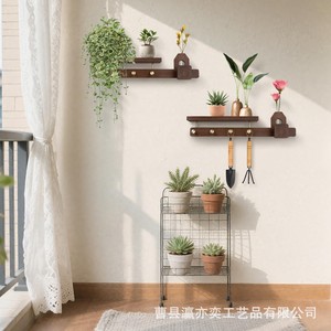 Wooden Wall Mounted Spice Rack Solid Wood Storage <b>Shelf</b> For Kitchen With <b>Hooks</b> And <b>Shelf</b> Punch Free Lacquered Finish - Product Image 3