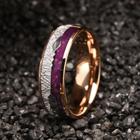 Bague de mariage DRX en tungstène or rose 8MM/6MM avec texture météorite et incrustation de pierre violette, motif flèche, pour femmes et hommes, vente en gros de bijoux personnalisés